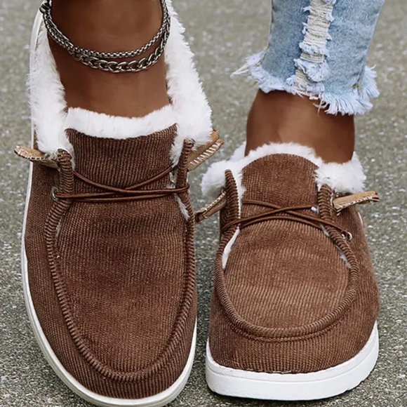 Passion of Essence Shoes - Fluffy Flat Slip On Shoes Booties